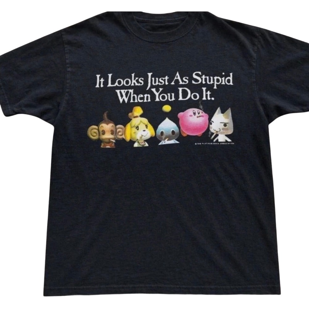 Gildan Kirby Isabelle Chao Graphic T-Shirt Black Cotton Gaming Tee Small-Large